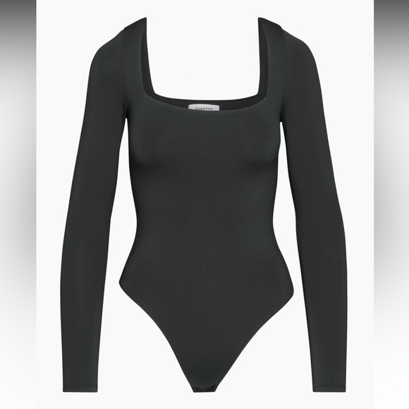 Aritzia Babaton Square Neck Long Sleeve Bodysuit in Black with Thong Bottom - Picture 7 of 10